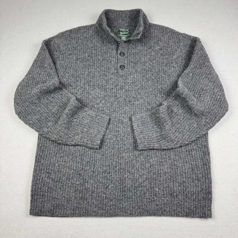 Woolrich‎ Mens Gray 100% Wool Ribbed Quarter Button Mock Neck Sweater XXL 9020
